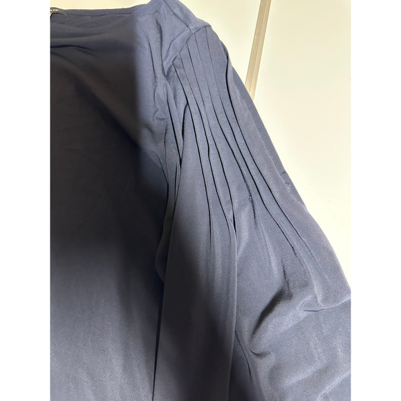 Women L Ann Taylor blue floral 3/4 sheer sleeve crew neck blouse top shirt work - Picture 5 of 10